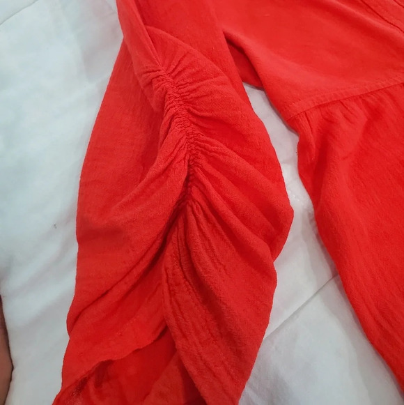 Gretty Fueger Boho Embroidered Crinkle Fire Red Dress Sz XL - Picture 4 of 12